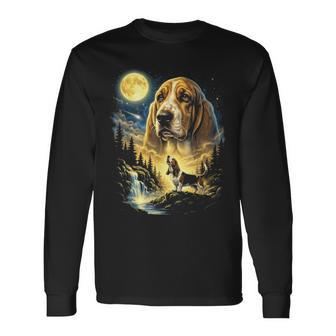 Basset Hound Howling To The Moon Meme 90'S Dog Lover Long Sleeve T-Shirt - Monsterry