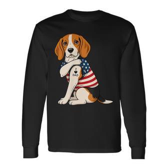 Beagle I Love Dad Tattoo Father’S Day Dog Dad Long Sleeve T-Shirt - Monsterry UK