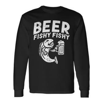 Beer Fishy Fish Fisherman Angler Fathers Day Dad Long Sleeve T-Shirt - Thegiftio UK