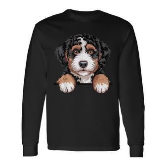 Bernedoodle Peeking Pocket Berner Doodle Dog Lover Long Sleeve T-Shirt - Thegiftio UK