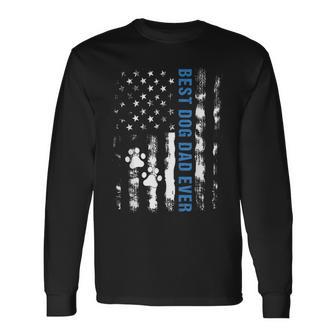 Best Dog Dad Ever American Flag Father's Day Dog Lover Paw Long Sleeve T-Shirt - Thegiftio