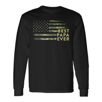 Best Papa Ever Camo American Flag Dad Fathers Day Mens Long Sleeve T-Shirt - Thegiftio UK