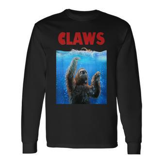 Beware Of Claws 面白いナマケモノ シャーク 映画 パロディ 長袖Tシャツ - Kawaiitshirt
