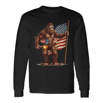 Bigfoot 4Th Of July Fireworks Sasquatch American Flag Long Sleeve T-Shirt - Thegiftio UK