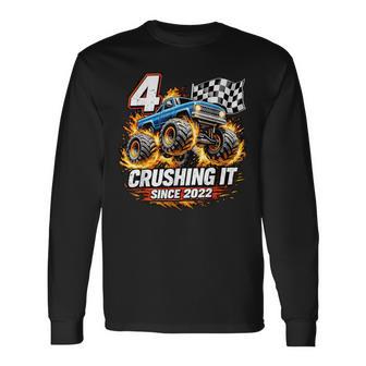 Birthday Monster Truck 4 Year Old Boys 4Th Party Born 2022 Long Sleeve T-Shirt - Thegiftio UK