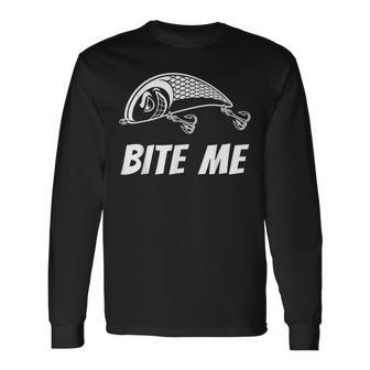 Bite Me フィッシングルアー グラフィックイメージ スカル フィッシュ スケルトン メンズ 長袖Tシャツ - Kawaiitshirt