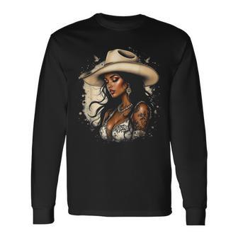 Black African America Cowgirl Western Rodeo Country Texas Long Sleeve T-Shirt - Thegiftio UK