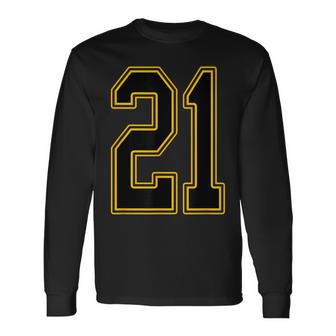 Black And Gold Number 21 Jersey Player Uniform 21 Long Sleeve T-Shirt - Thegiftio UK