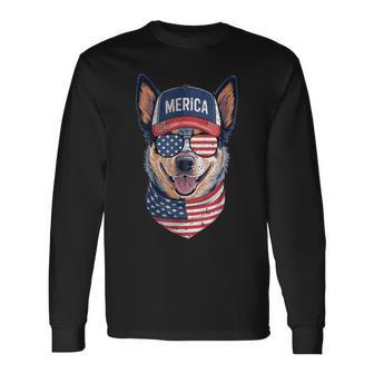 Blue Heeler 4Th Of July Us American Flag Dog Patriotic Long Sleeve T-Shirt - Thegiftio UK