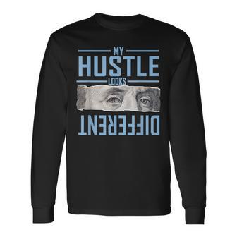 Blue My Hustle Look Different Blue Color Graphic Long Sleeve T-Shirt - Thegiftio UK