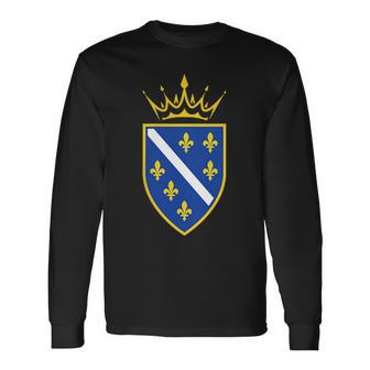 Bosnia And Herzegovina Flag Emblem With Crown Bosnia Long Sleeve T-Shirt - Monsterry