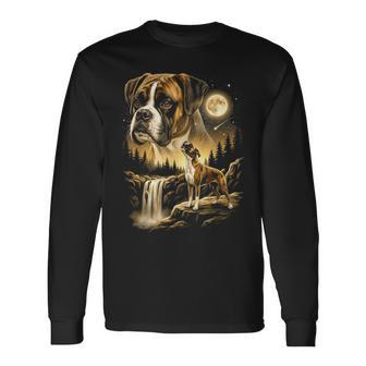 Boxer Howling To The Moon Meme 90'S Boxer Dog Lover Long Sleeve T-Shirt - Monsterry