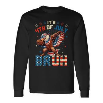 Bruh 4Th Of July Boys Kids Dabbing Bald Eagle American Flag Long Sleeve T-Shirt - Thegiftio UK