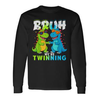 Bruh We're Twinning Boys Dinosaur Twin Day Spirit Week Long Sleeve T-Shirt - Thegiftio UK