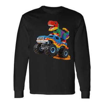 Building Bricks Monster Truck Dinosaur For Boys Kids Long Sleeve T-Shirt - Thegiftio UK