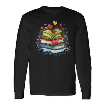 Bunte Bücher Damen Liebe Bücher Aquarell Booklover Langarmshirts - Seseable