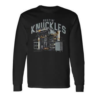Bustin Knuckles Mechanic Front Print Graphic Long Sleeve T-Shirt - Monsterry