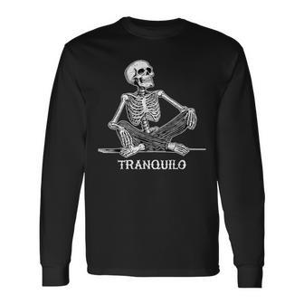 Calaca Tranquilo リラックススケルトンデザイン 長袖Tシャツ - Kawaiitshirt