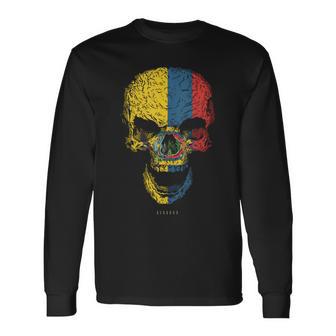 Calavera Con Bandera De Ecuador Cráneo In Mangas Camiseta de manga larga - Regaloses