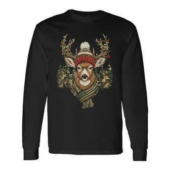 Camo Deer Hunting Christmas Pajamas Holiday Xmas Long Sleeve T-Shirt - Monsterry