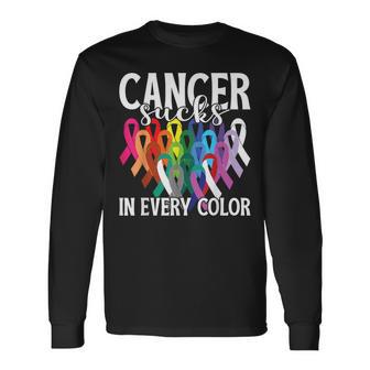 Cancer Sucks In Every Color Support All Cancer Matters Long Sleeve T-Shirt - Thegiftio UK
