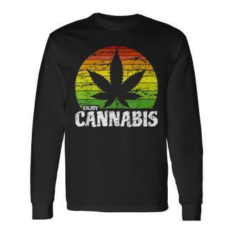 Cannabis ヴィンテージ 麻葉 レトロ マリファナ 長袖Tシャツ - Kawaiitshirt