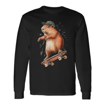 Capybara Montar Un Monopatín Capybarakater Camiseta de manga larga - Regaloses