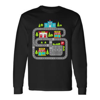 Car Track Play Cars Roads On Back For Dad Fathers Day Long Sleeve T-Shirt - Thegiftio UK