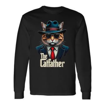 The Catfather Cat Dad Cats Lover Cat Father Grandpa Daddy Long Sleeve T-Shirt - Monsterry UK
