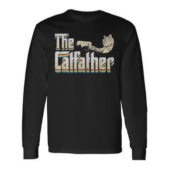 The Catfather 面白い猫 お父さん 父の日 ビンテージ 猫 父親 長袖Tシャツ - Kawaiitshirt