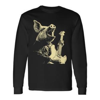 Cerdo Con Guitarra Rocker Guitarrista Animal Punk Rock Grunge Camiseta de manga larga - Regaloses
