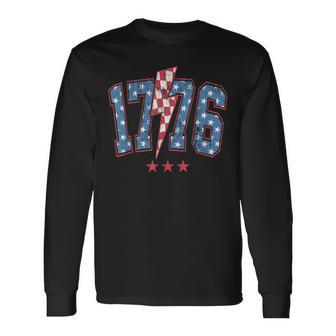 Checkered 1776 American 4Th Of July Lightning-Bolt Patriotic Long Sleeve T-Shirt - Thegiftio UK