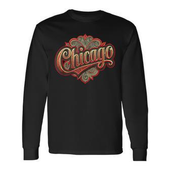 Chicago City Vintage Souvenir Graphic Illinois Long Sleeve T-Shirt - Thegiftio UK
