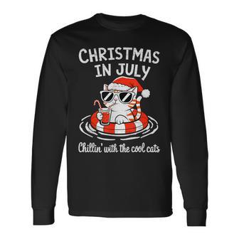 Chillin Cool Cats Christmas In July Kitty Meowy Xmas Summer Long Sleeve T-Shirt - Thegiftio UK