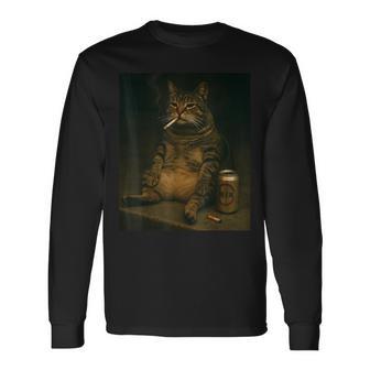 Cigarette Cat Smoking Kitten Beer Meme Stupid Brainrot Long Sleeve T-Shirt - Thegiftio UK