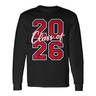 Class Of 2026 Graduation Red With White Varsity Letters Long Sleeve T-Shirt - Thegiftio UK
