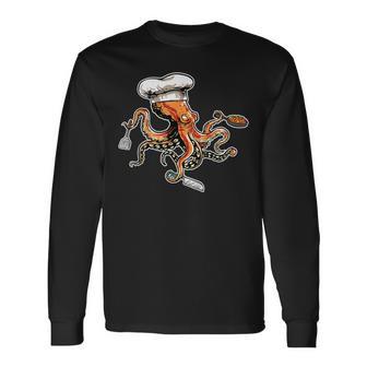 Cocinero De Pulpo Divertido Con Gorro De Cocinero Camiseta de manga larga - Regaloses