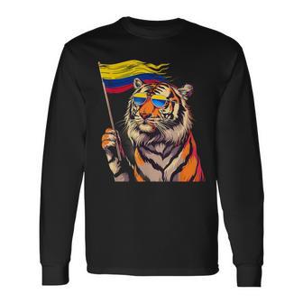 Colombia Flag Tiger Colombian Roots Colombian Pride Long Sleeve T-Shirt - Thegiftio UK