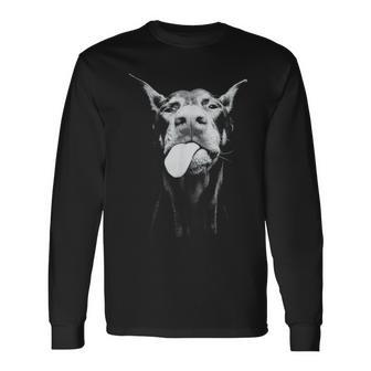 Confident Doberman With Playful Tongue-Out Attitude Long Sleeve T-Shirt - Thegiftio UK
