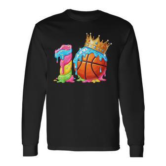 Cool 10 Year Old Basketball Player Birthday Ice Cream Party Long Sleeve T-Shirt - Thegiftio