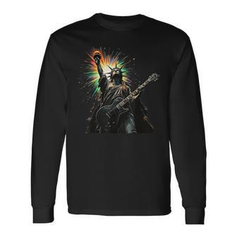Cool Patriotic 4Th Of July Statue Of Liberty Playing Guitar Long Sleeve T-Shirt - Thegiftio UK