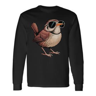 Cool Wren Wearing Sunglasses Bird Watching Lover Humor Long Sleeve T-Shirt - Thegiftio UK