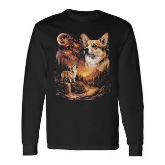 Corgi Howling To The Moon Vintage 90S Dog Long Sleeve T-Shirt - Monsterry
