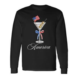 Cute 4Th Of July Usa American Flag Martini Cocktail Long Sleeve T-Shirt - Thegiftio UK