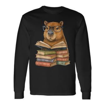 Cute Capybara Reading Books Animal Capybara Bookworms Long Sleeve T-Shirt - Thegiftio UK