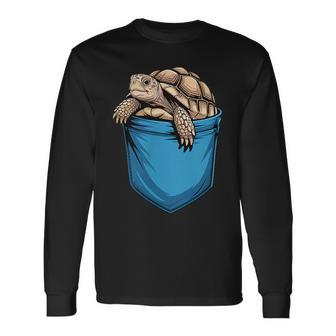 Cute Pocket Sulcata Tortoise Lovers Long Sleeve T-Shirt - Thegiftio UK