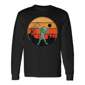Dabbing Alien ハロウィン 面白い ダブ ダンス ポーズ トリック オア トリート 長袖Tシャツ - Kawaiitshirt