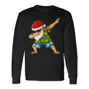 Dabbing Santa Hawaiian Beach Outfit Summer Christmas In July Long Sleeve T-Shirt - Monsterry