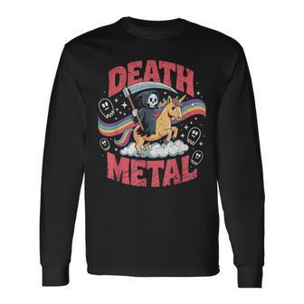 Death Metal Musique Faucheuse Licorne Arc-En-Ciel Fun T-shirt à manches longues - Cadeauxyz
