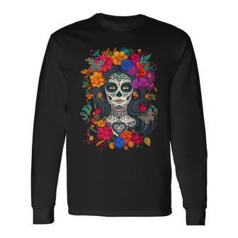 Día De Los Muertos Calavera De Azúcar La Catrina Día De Muertos Camiseta de manga larga - Regaloses